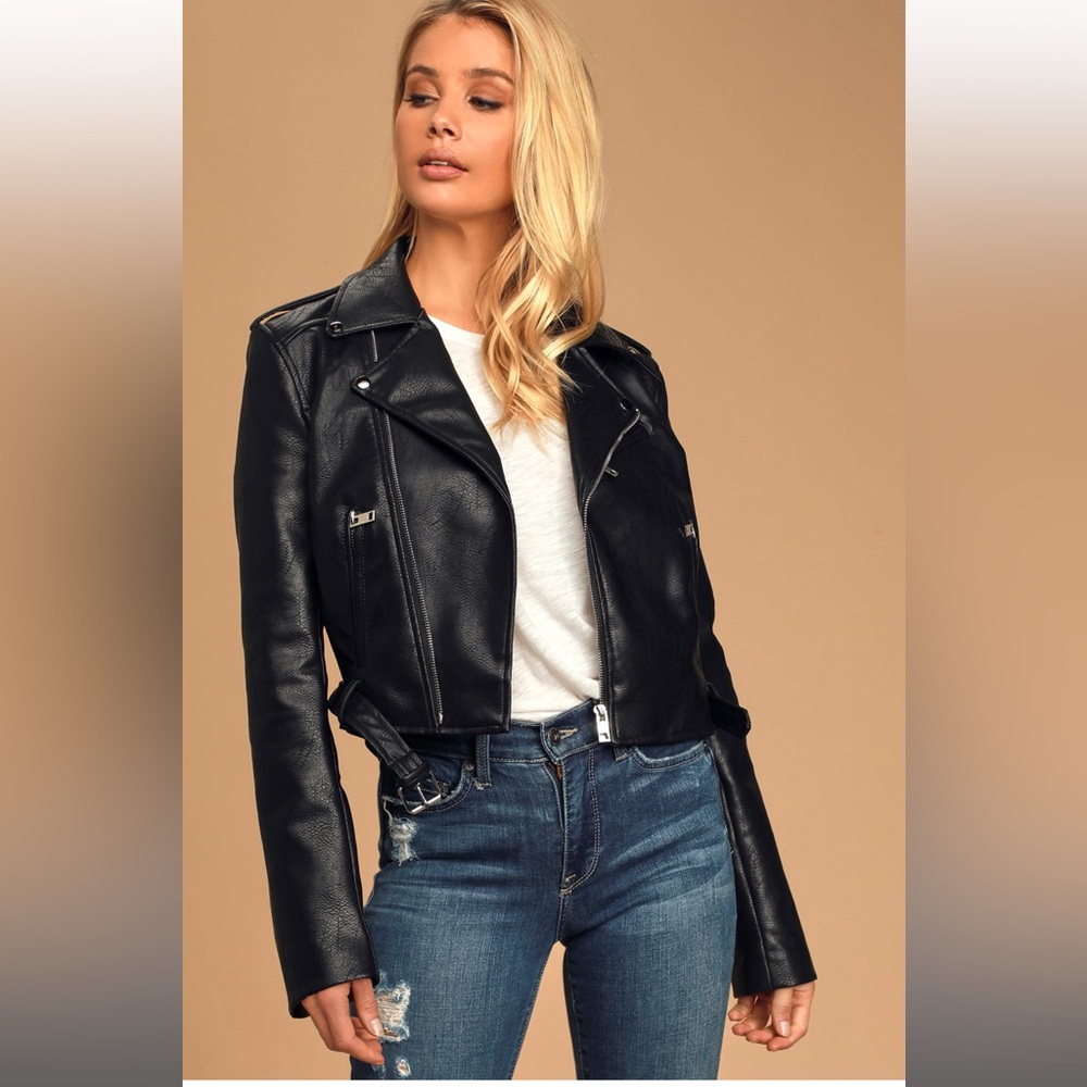 Off The Edge Black Vegan Leather Moto Jacket